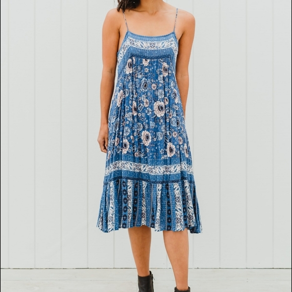 Spell Dresses & Skirts - Spell Blue Floral Zahara Metallic Midi Boho Dress